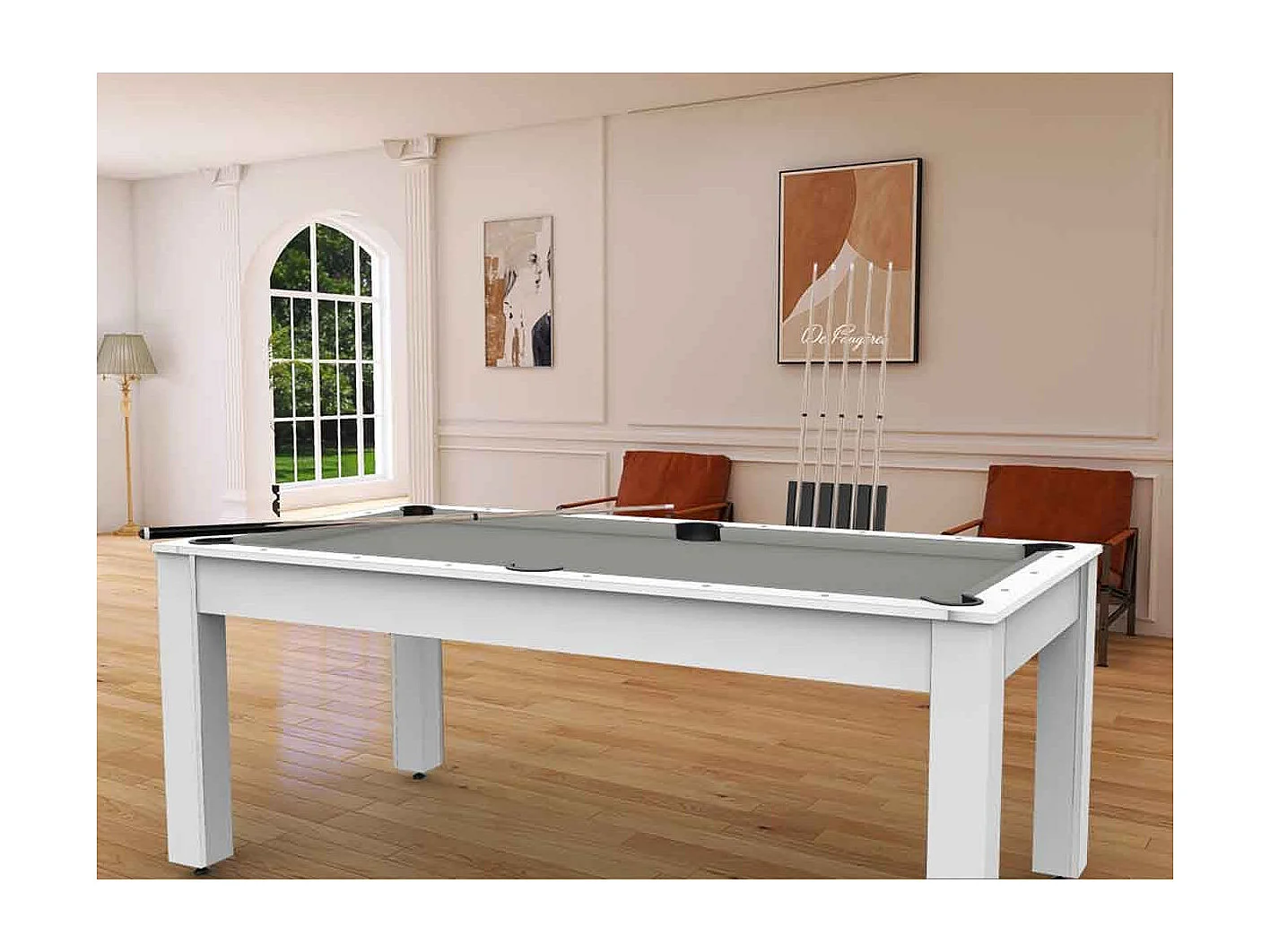 Table de Billard Convertible "Oregon" 213cm Blanc & Gris