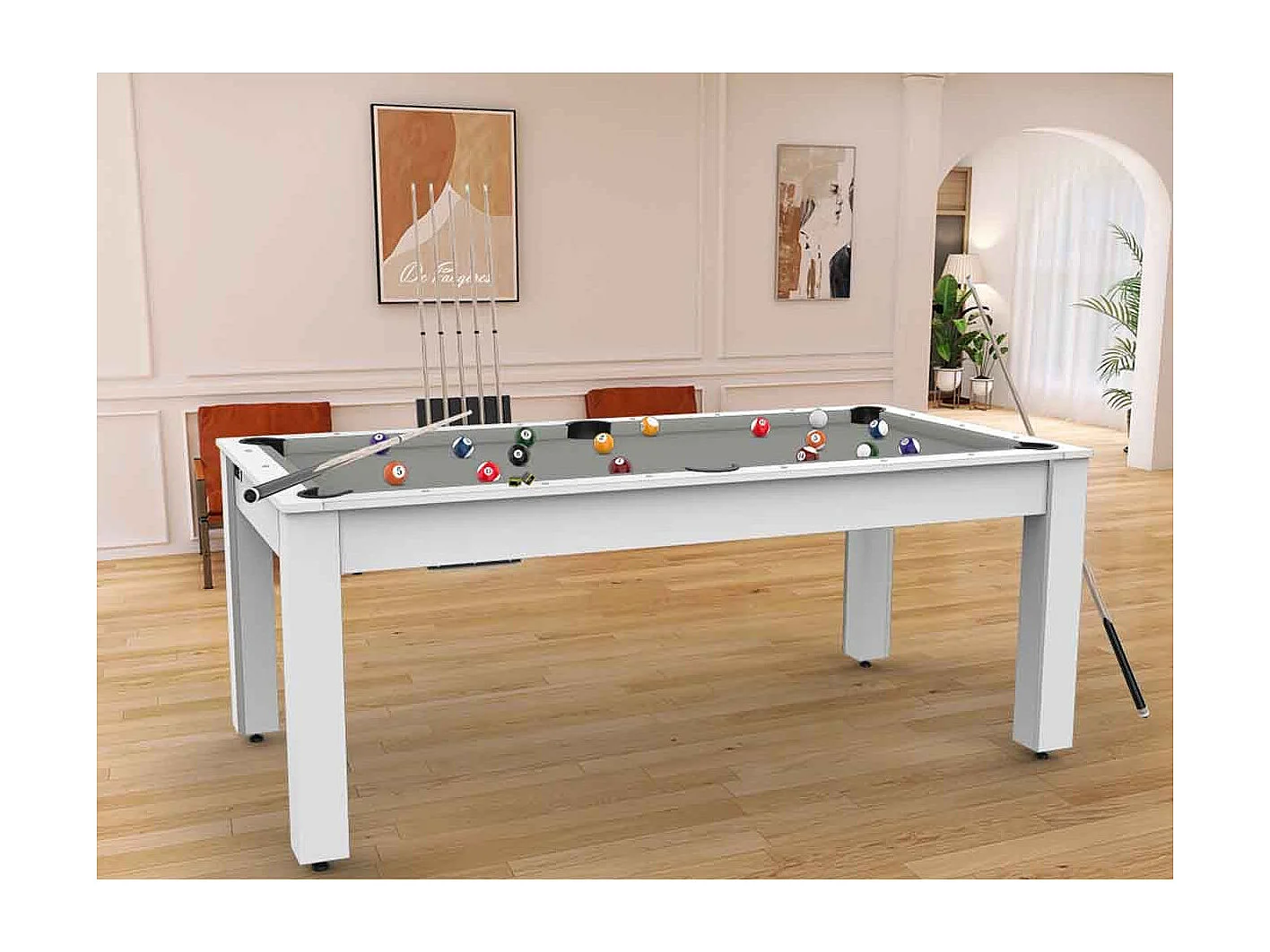 Table de Billard Convertible "Oregon" 213cm Blanc & Gris