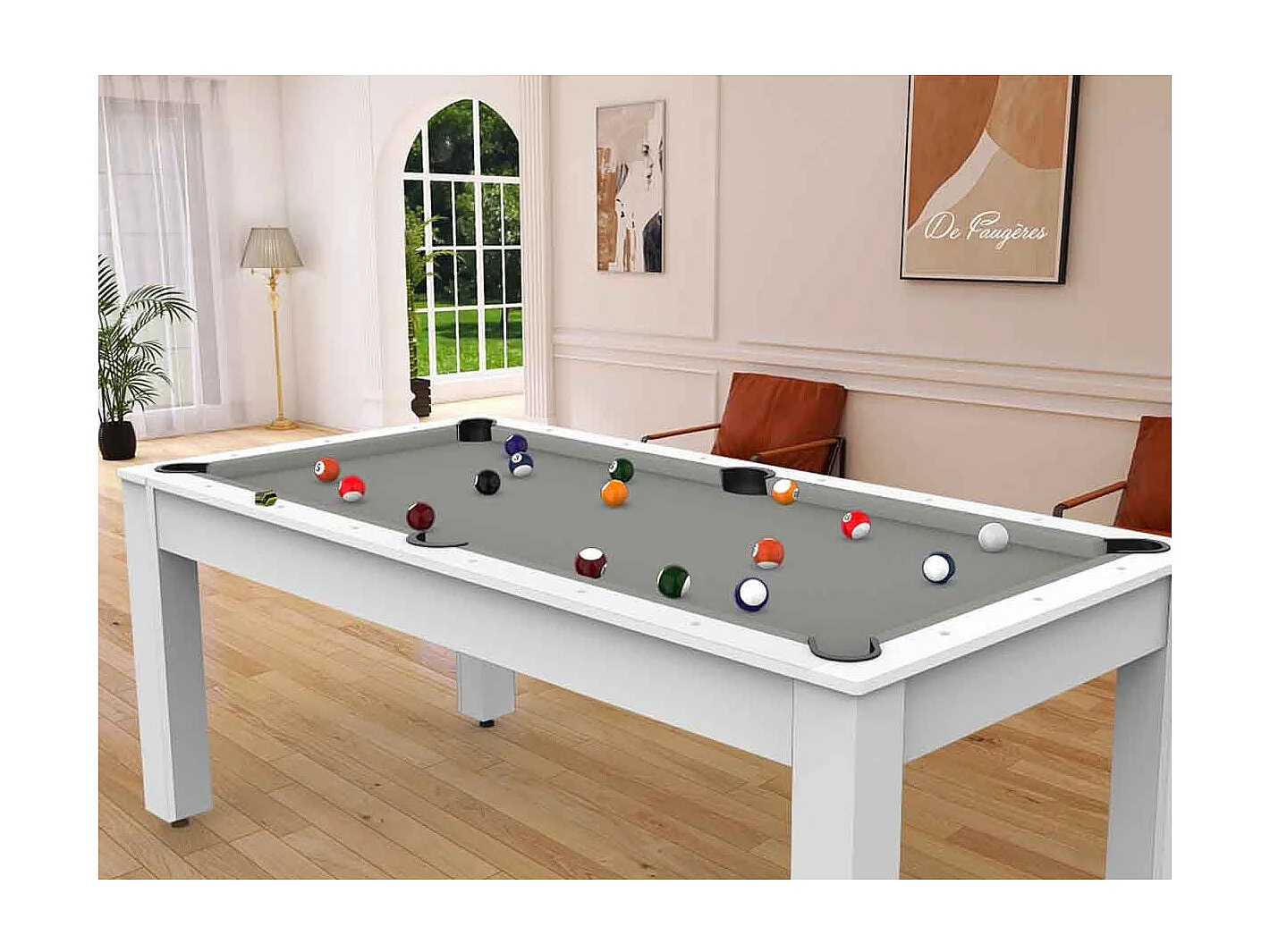 Table de Billard Convertible "Oregon" 213cm Blanc & Gris