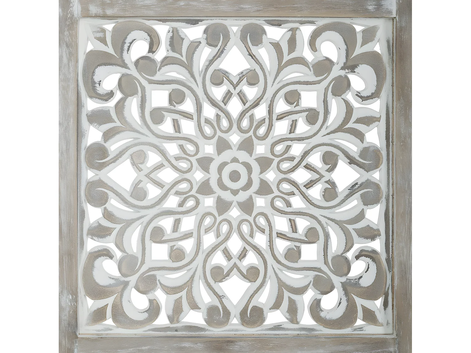 Paravent etnik en Bois sculpté et blanchi H 169 cm