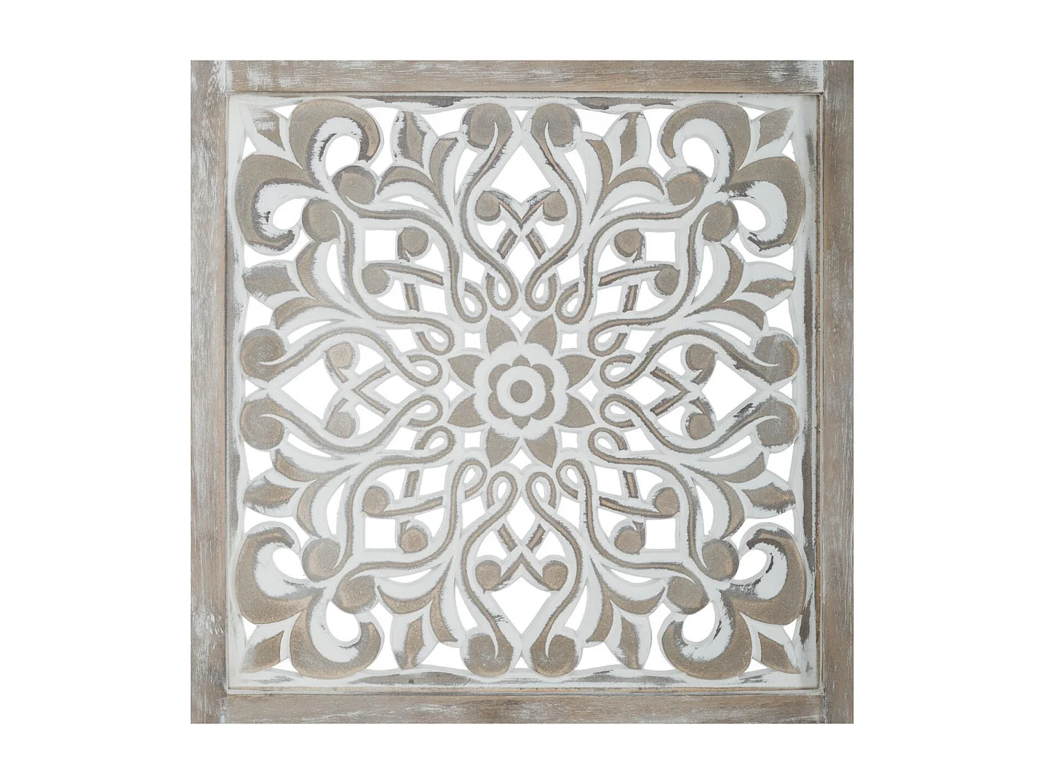 Paravent etnik en Bois sculpté et blanchi H 169 cm