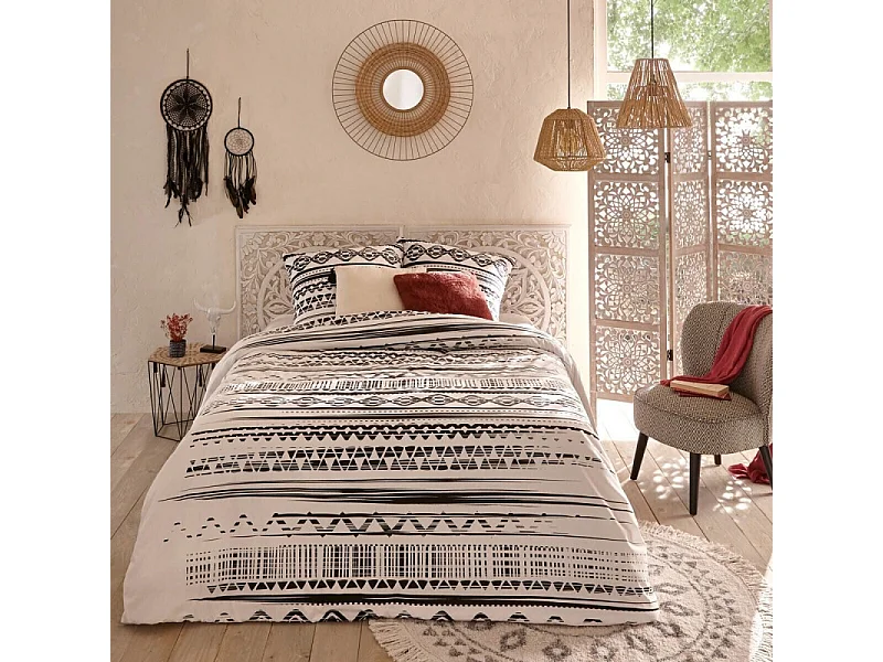 Paravent etnik en Bois sculpté et blanchi H 169 cm