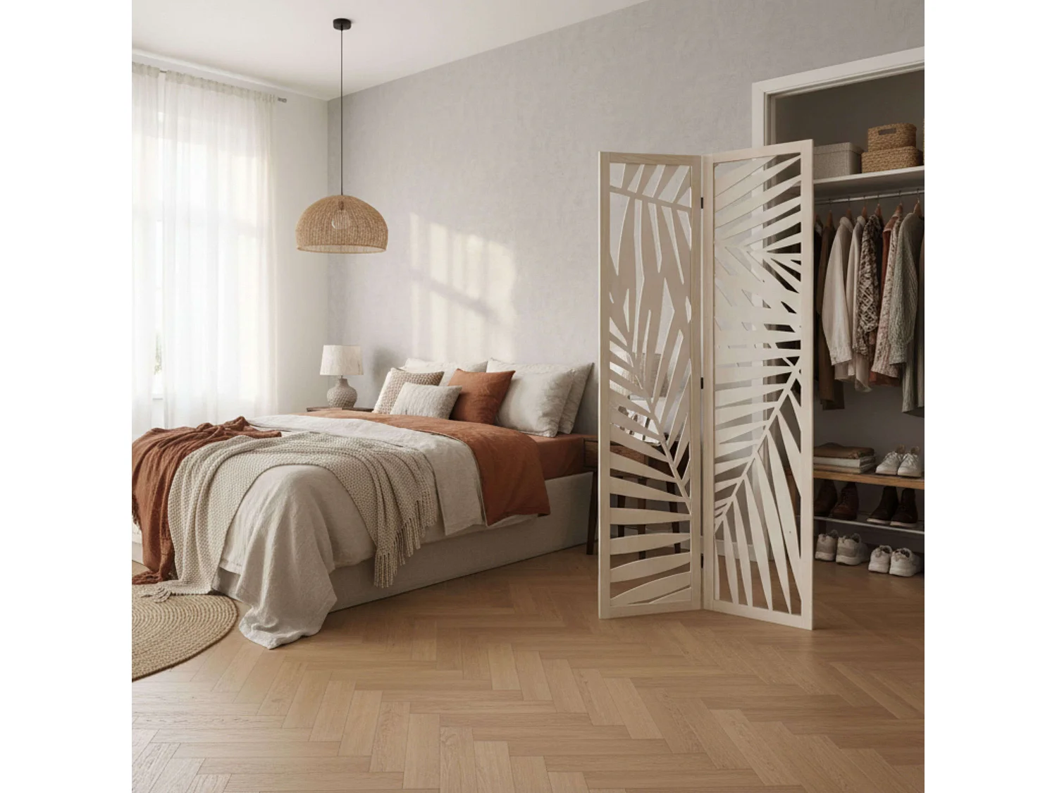 Biombo Separador Ambientes 3 Paneles Madera Akira Blanco Dormitorio Salón