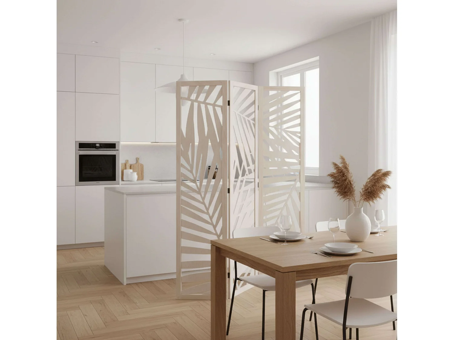 Biombo Separador Ambientes 3 Paneles Madera Akira Blanco Dormitorio Salón