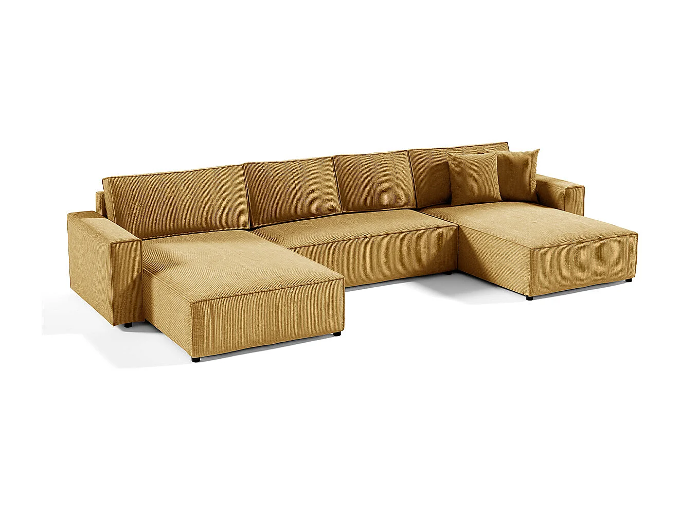 Canapé U 5 places convertible coffre Isaac velours côtelé Jaune
