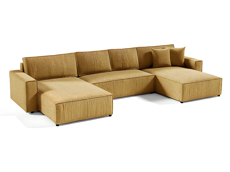 Canapé U 5 places convertible coffre Isaac velours côtelé Jaune