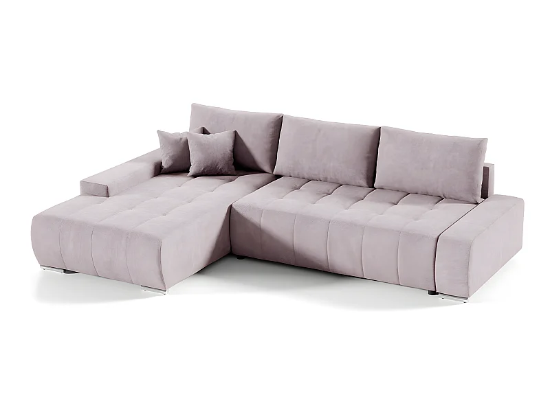Canapé d'angle convertible gauche 4 places avec coffre Jonas Rose