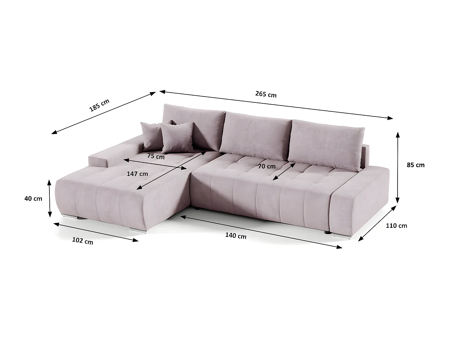 Canapé d'angle convertible gauche 4 places avec coffre Jonas Rose