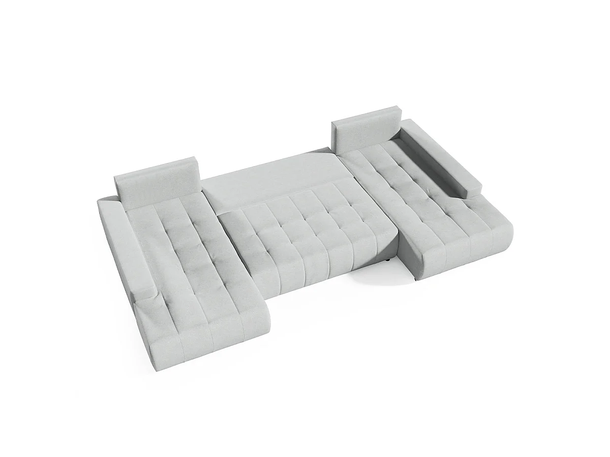 Canapé d'angle convertible 5 places avec coffre en tissu bleu