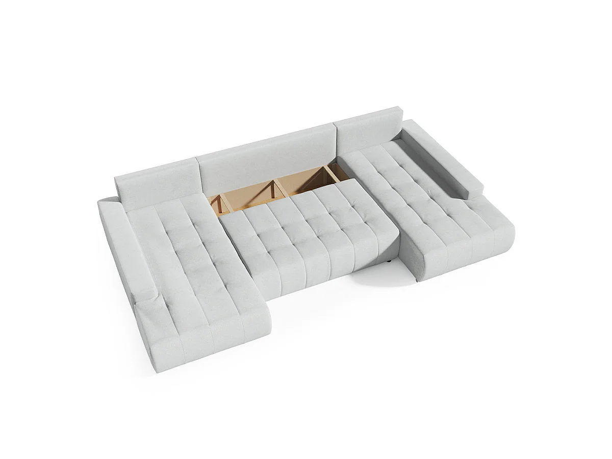 Canapé d'angle convertible 5 places avec coffre en tissu bleu