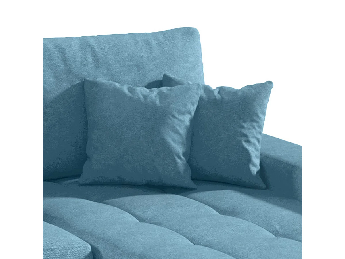 Canapé d'angle convertible 5 places avec coffre en tissu bleu