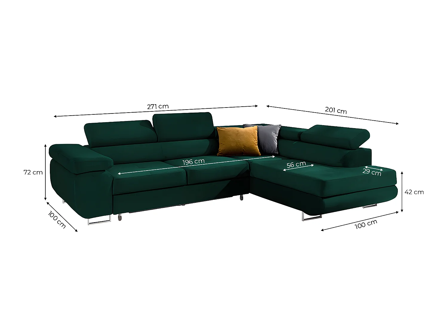 Canapé d'angle convertible droit 4 places Wilson velours Vert sapin