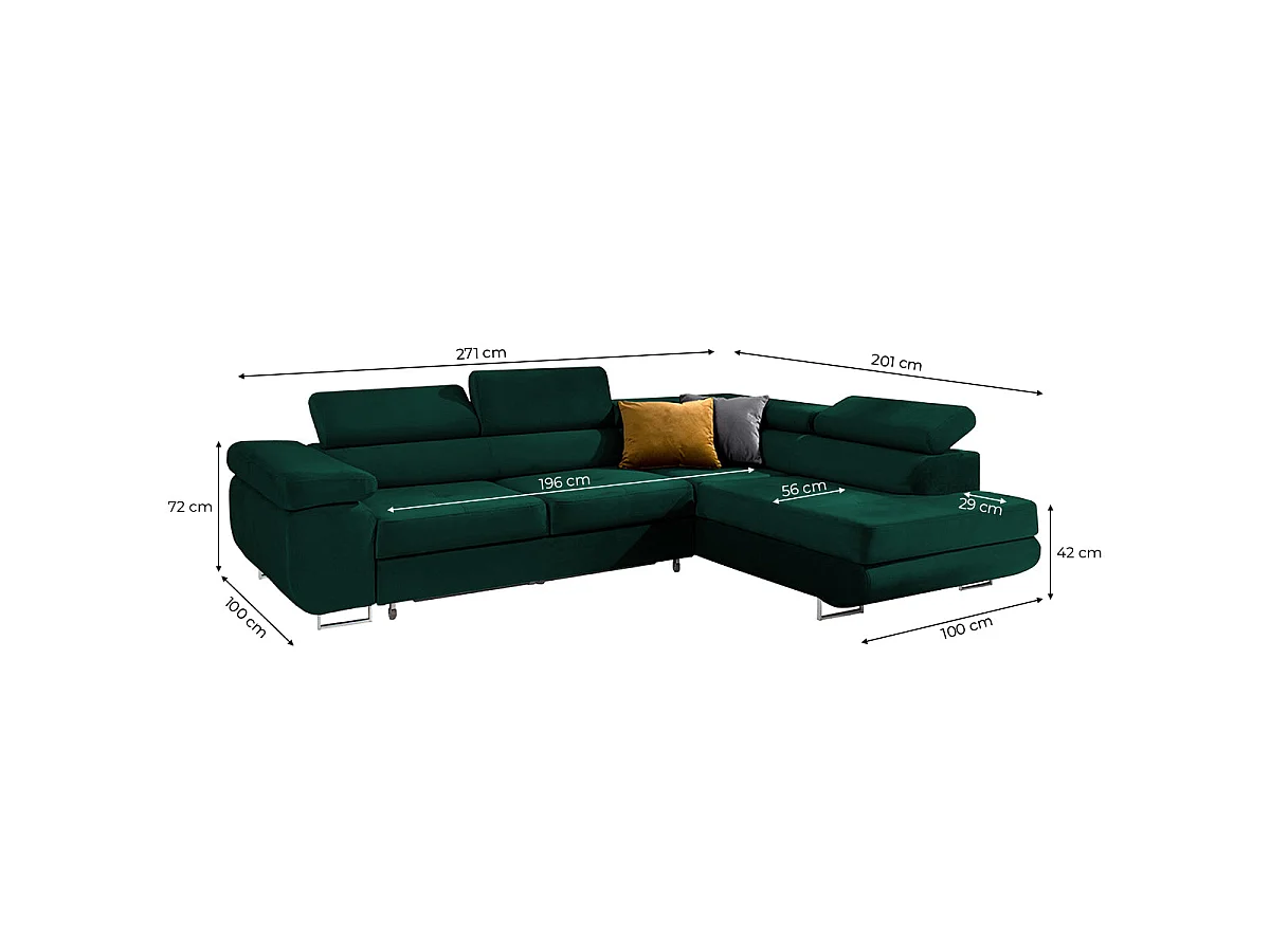 Canapé d'angle convertible 4 places en velours vert sapin WILSON