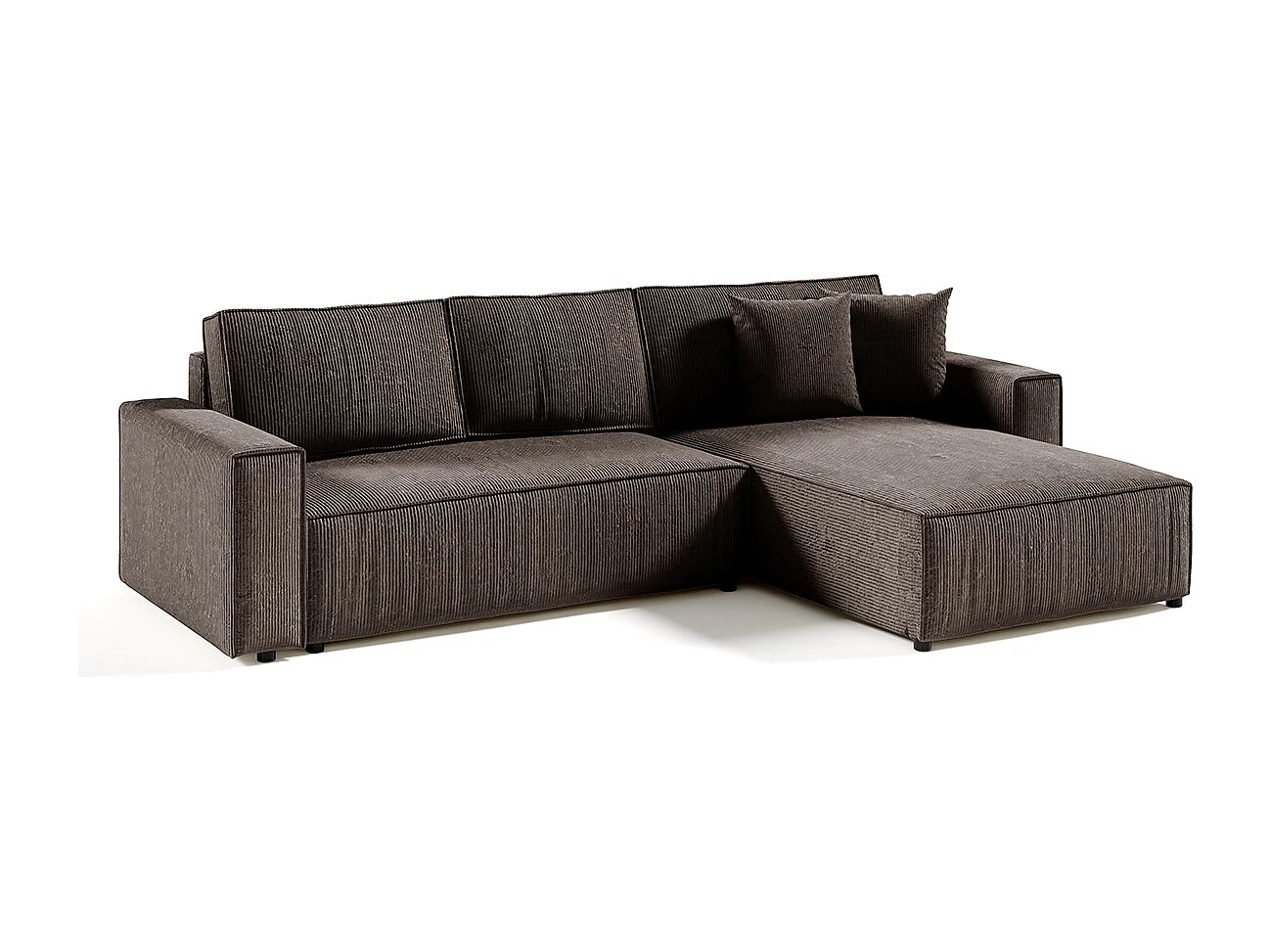 Canapé d'angle réversible et convertible 4 places avec coffre Isaac velours côtelé Marron