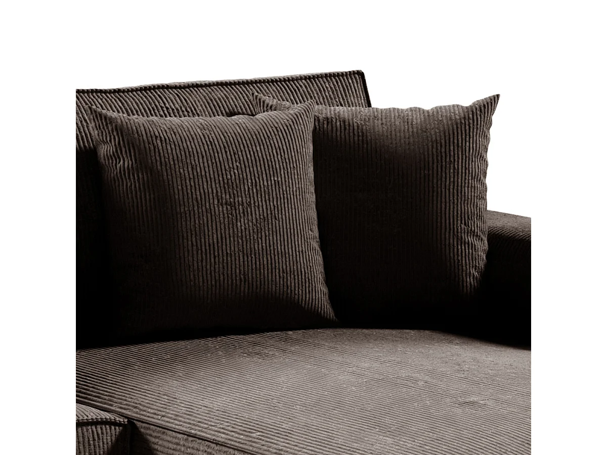 Canapé d'angle réversible et convertible 4 places avec coffre Isaac velours côtelé Marron