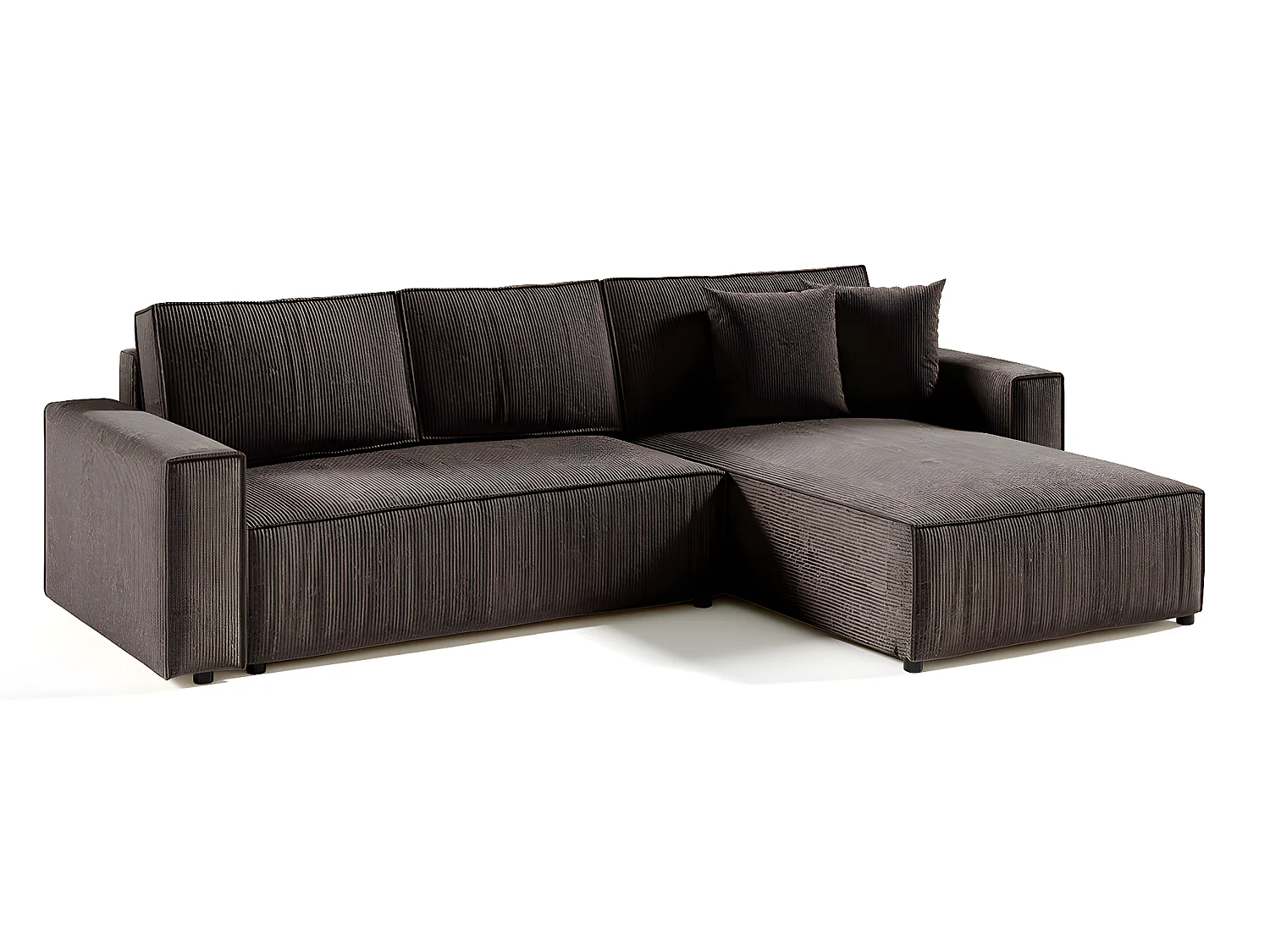 Canapé d'angle réversible et convertible 4 places avec coffre Isaac velours côtelé Marron