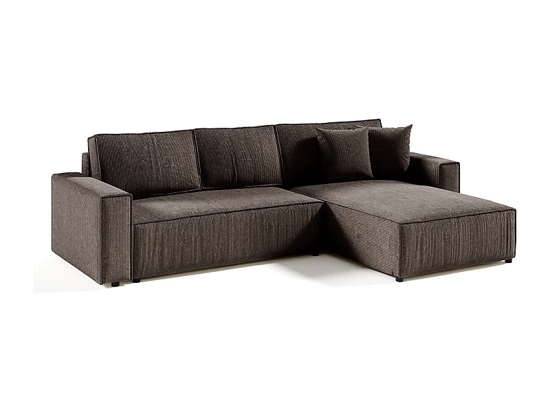 Canapé d'angle réversible et convertible 4 places avec coffre Isaac velours côtelé Marron