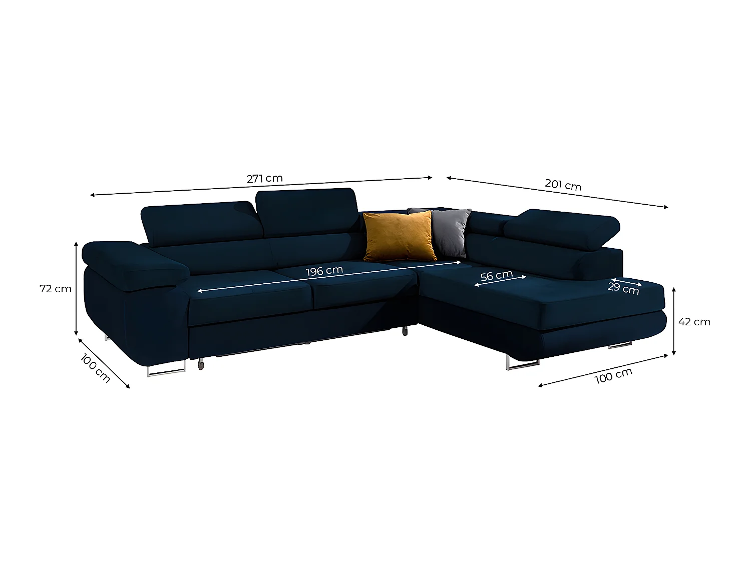 Canapé d'angle convertible droit 4 places Wilson velours Bleu
