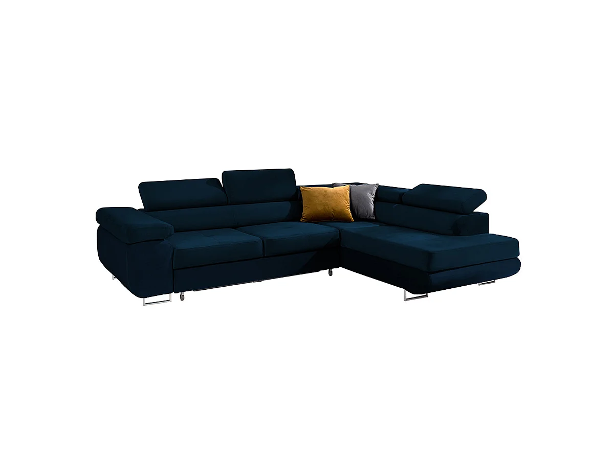 Canapé d'angle convertible 4 places en velours bleu WILSON