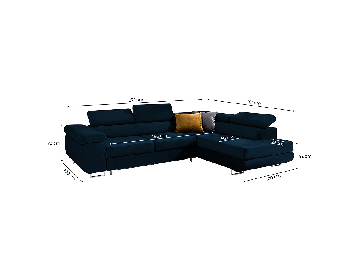 Canapé d'angle convertible 4 places en velours bleu WILSON
