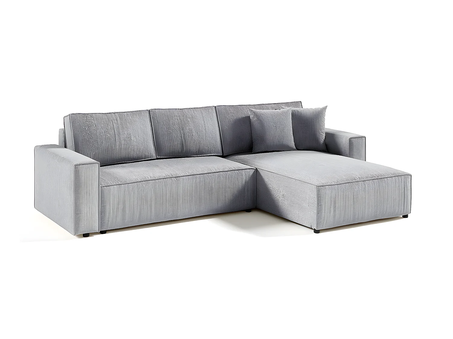 Canapé d'angle réversible et convertible 4 places avec coffre Isaac velours côtelé Gris Clair