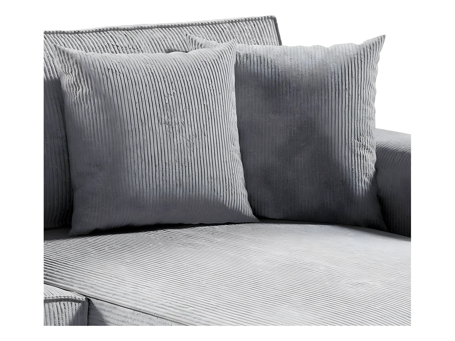 Canapé d'angle réversible et convertible 4 places avec coffre Isaac velours côtelé Gris Clair