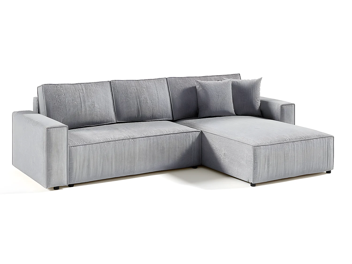 Canapé d'angle réversible et convertible 4 places avec coffre Isaac velours côtelé Gris Clair