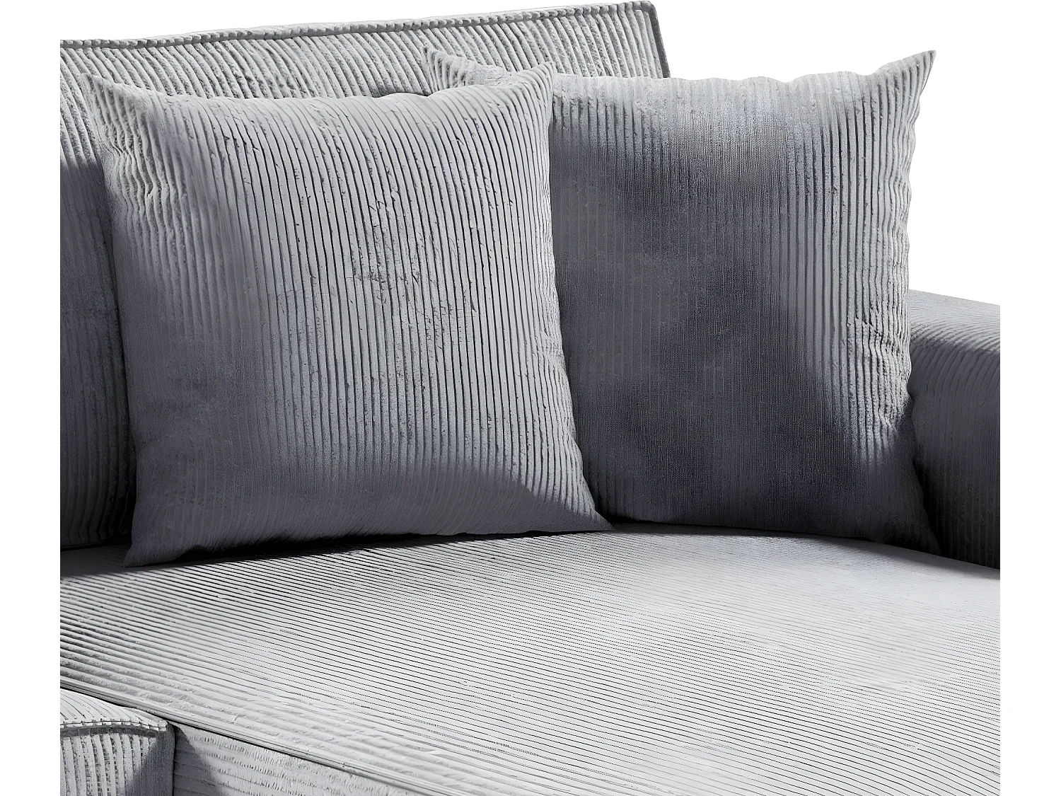 Canapé d'angle réversible et convertible 4 places avec coffre Isaac velours côtelé Gris Clair