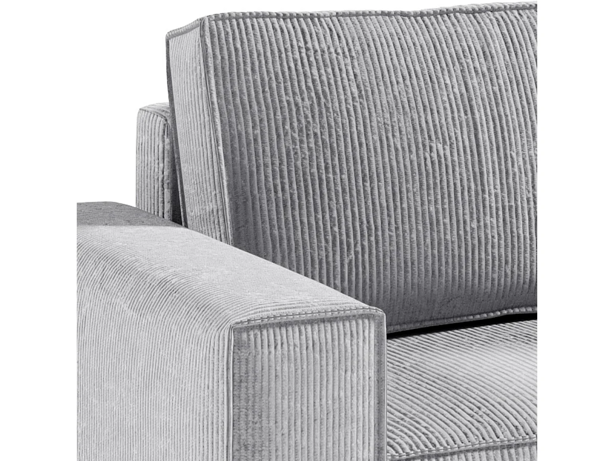 Canapé d'angle réversible et convertible 4 places avec coffre Isaac velours côtelé Gris Clair