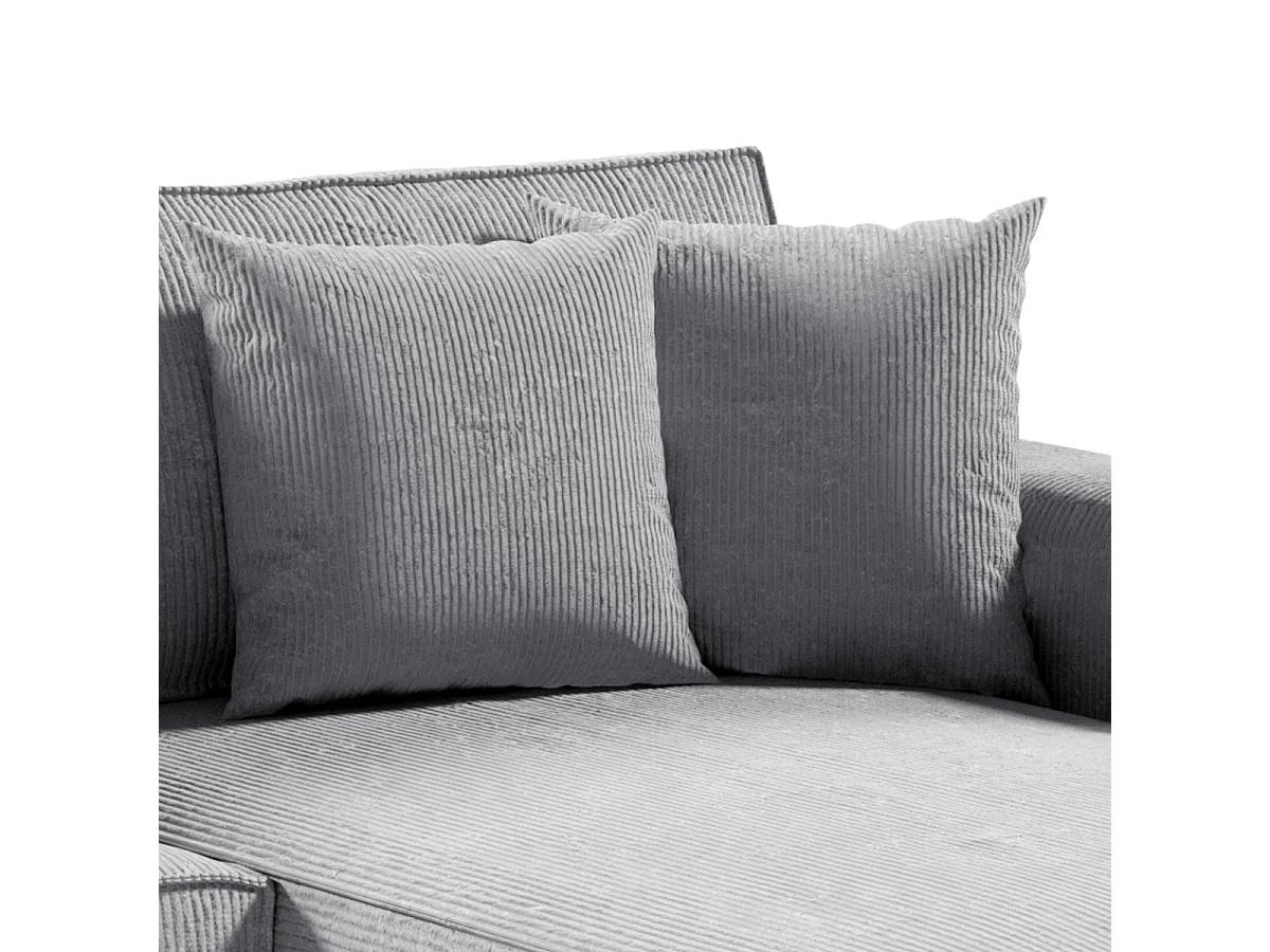 Canapé d'angle réversible et convertible 4 places avec coffre Isaac velours côtelé Gris Clair