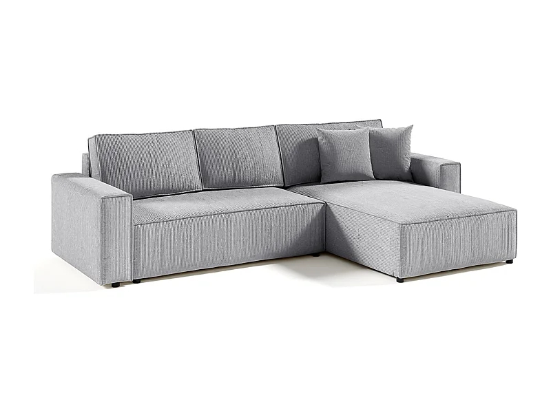 Canapé d'angle réversible et convertible 4 places avec coffre Isaac velours côtelé Gris Clair