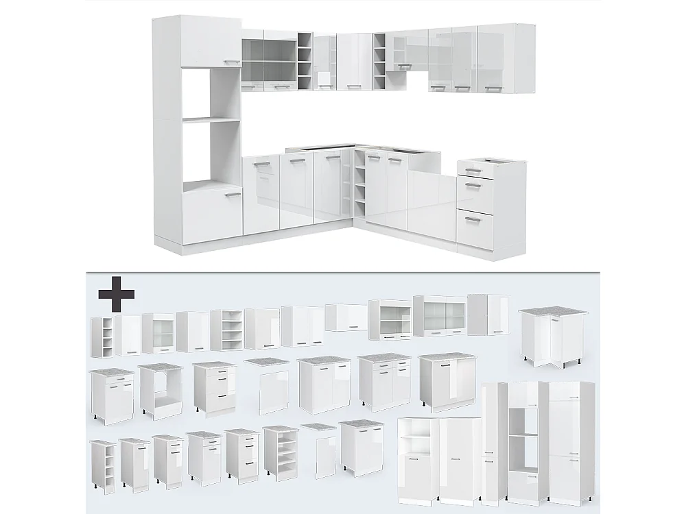 Cuisine en angle blanc haute brillance/blanc 247x60x81.6 r-line