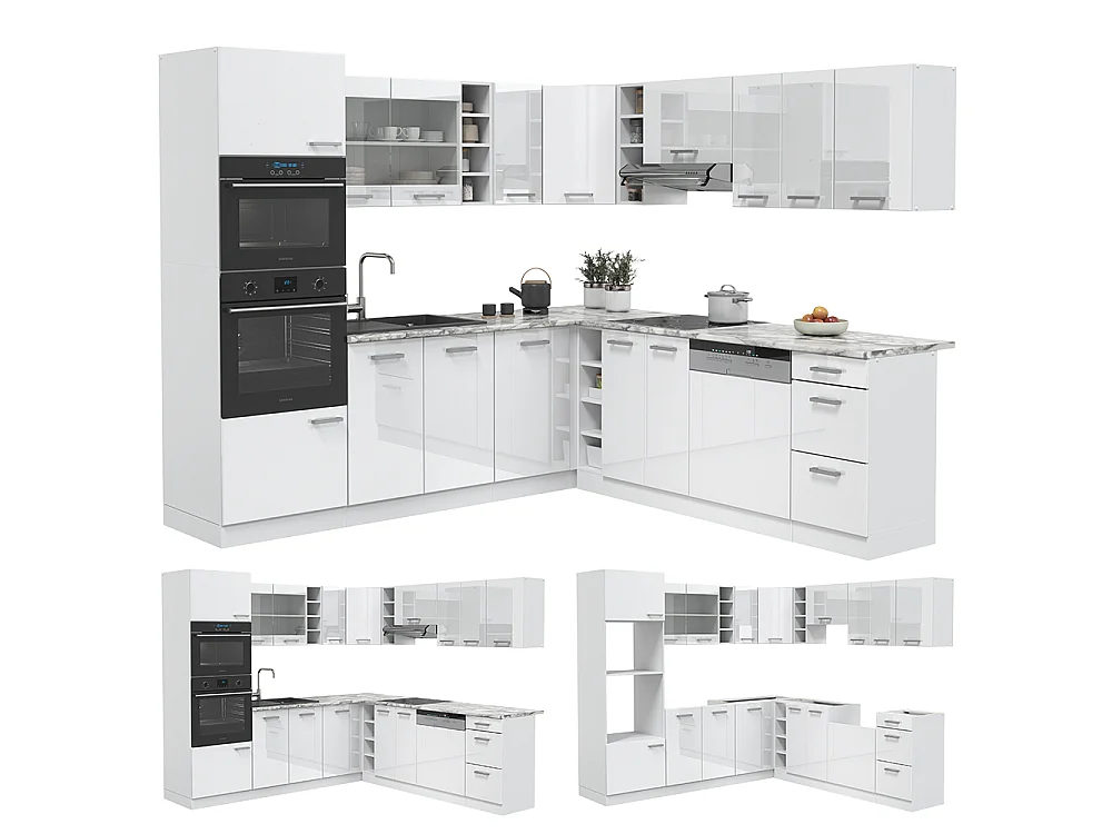 Cuisine en angle blanc haute brillance/blanc 247x60x81.6 r-line