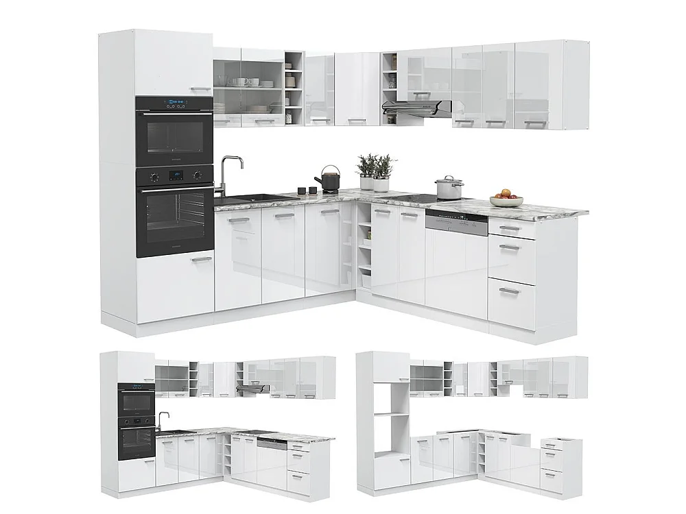 Cuisine en angle blanc haute brillance/blanc 247x60x81.6 r-line