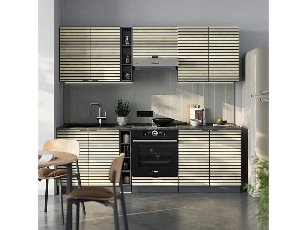Mueble de cocina panel de roble/antracita 235x46x81.6 fame-line