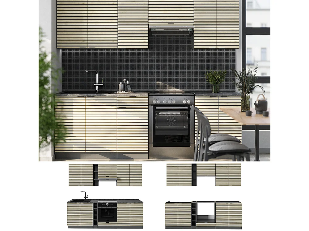 Küchenzeile eiche paneel/anthrazit 235x46x81.6 fame-line