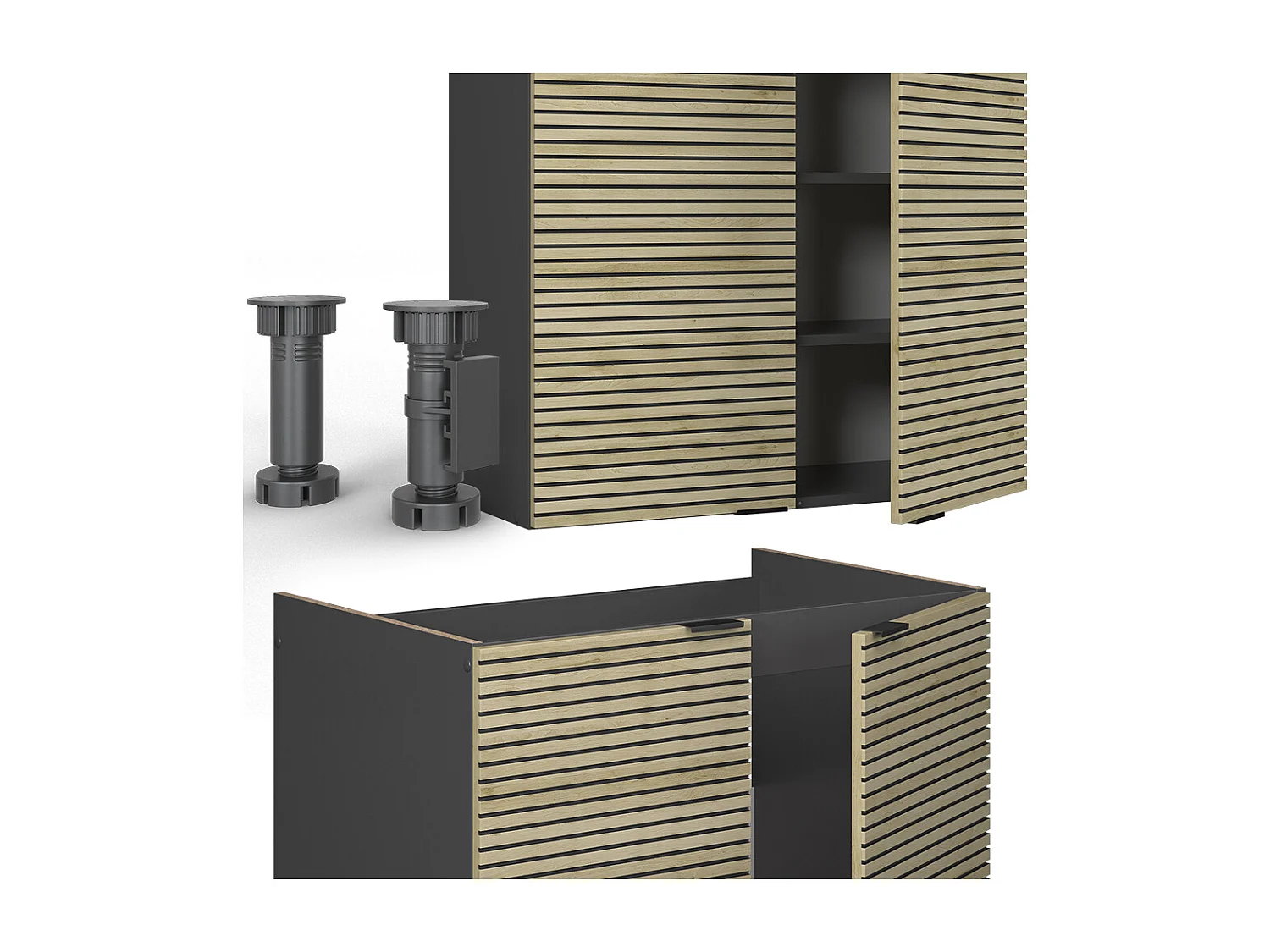 Küchenzeile eiche paneel/anthrazit 235x46x81.6 fame-line