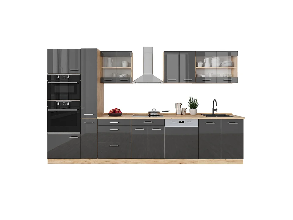 Cuisine anthracite brillant/chêne doré 350x60x81.6 r-line