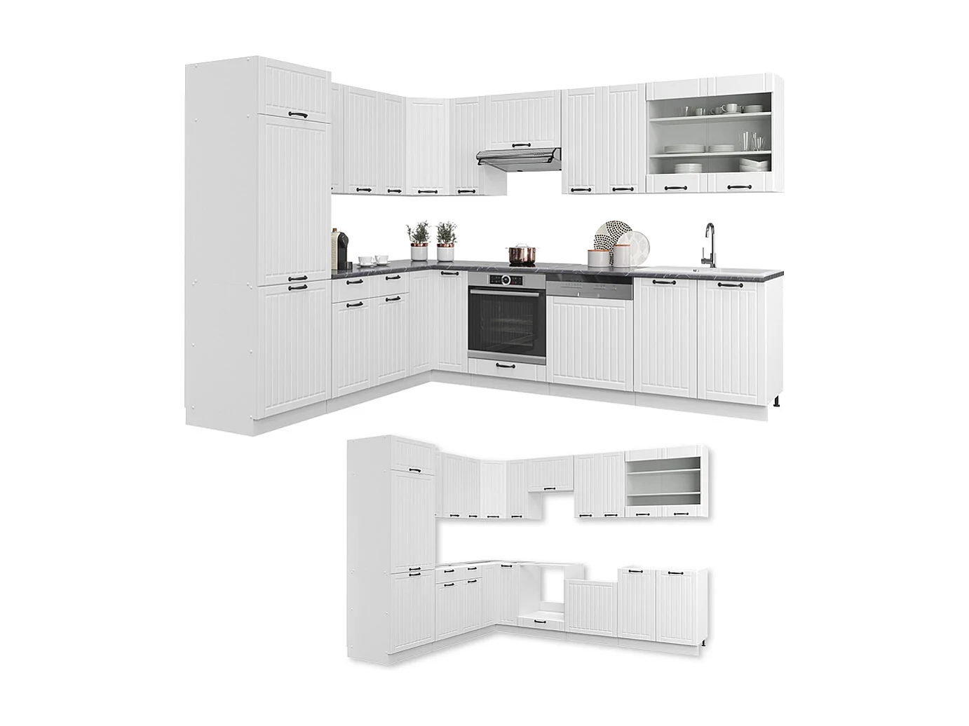 Cuisine en angle blanc campagne/blanc 287x60x81.6 fame-line