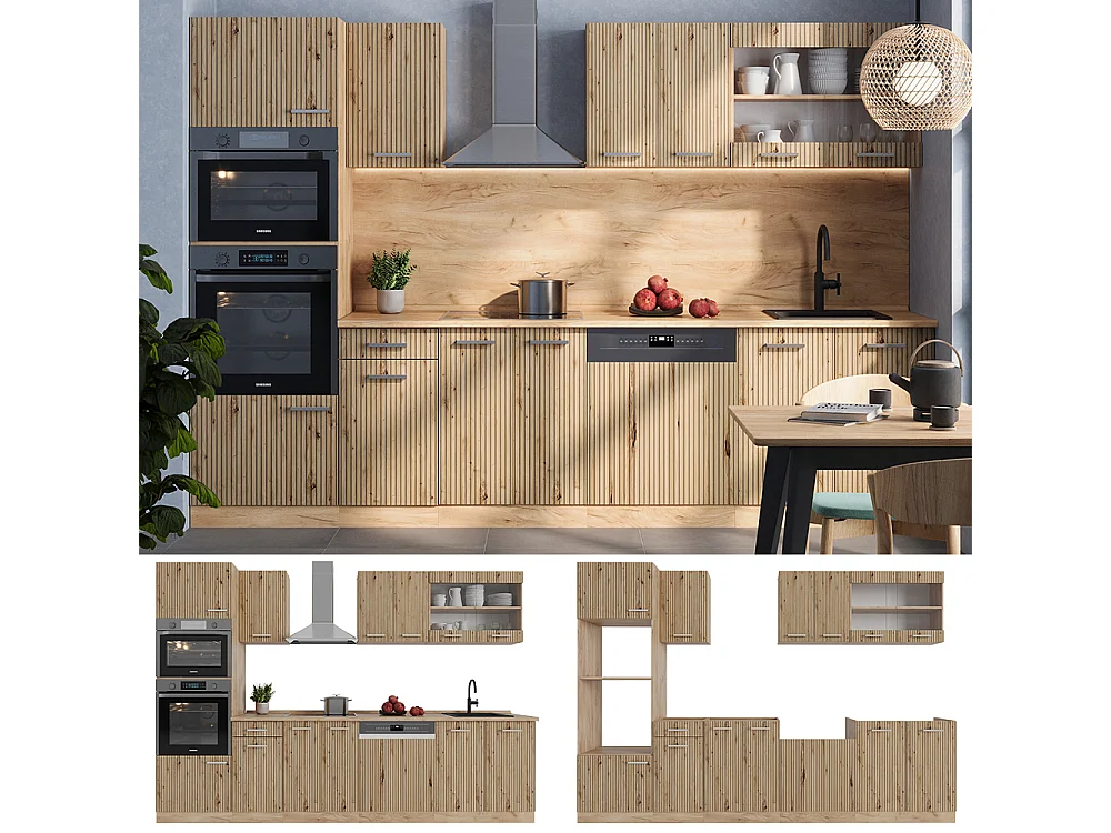 Küchenzeile artisan-eiche/goldkraft eiche 300x60x81.6 r-line
