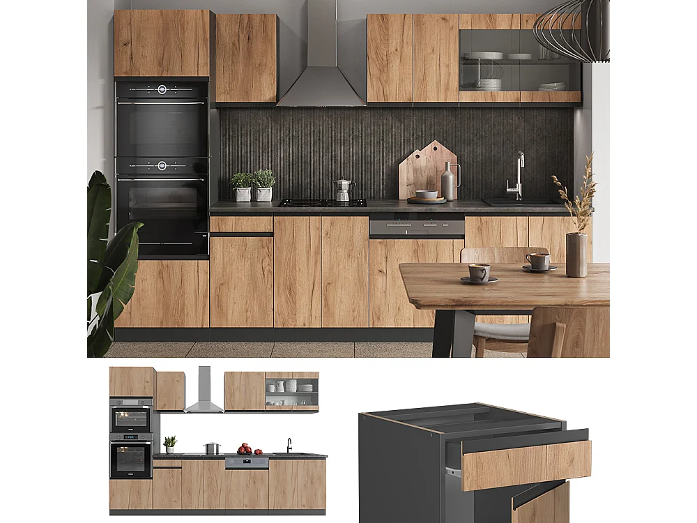 Mueble de cocina oro power roble/antracita 300x46x81.6 r-line