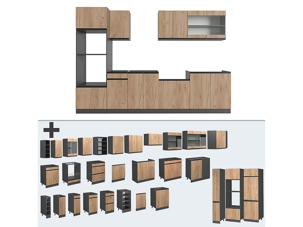 Cuisine chêne doré/anthracite 300x46x81.6 r-line