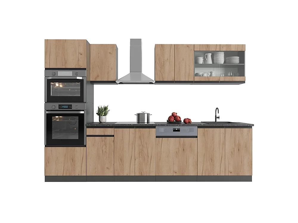 Complete keukeneenheid eik goud/antraciet 300x46x81.6 r-line