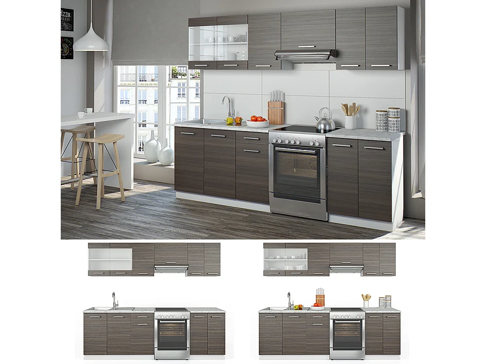 Ligne de cuisine gris noble/blanc 240x60x81.6 raul