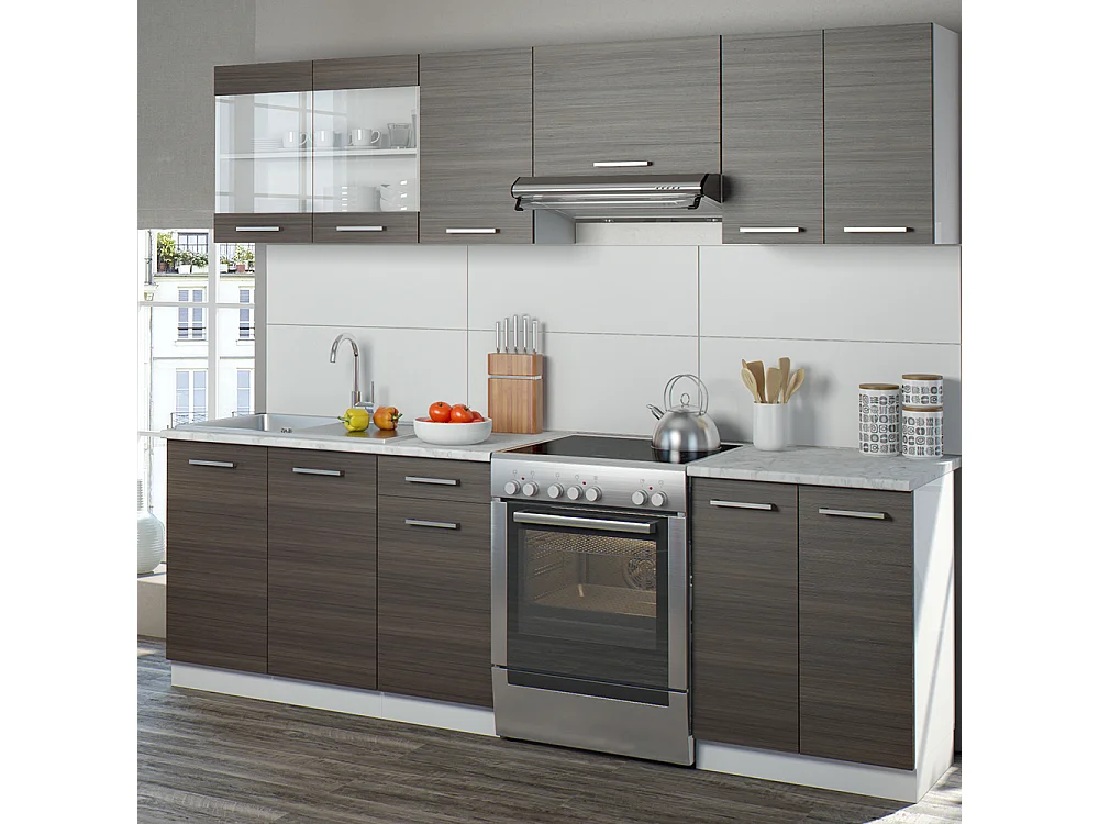 Ligne de cuisine gris noble/blanc 240x60x81.6 raul