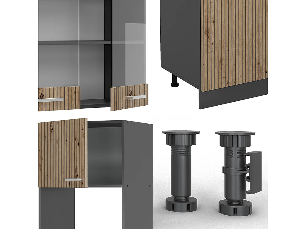 Mueble de cocina roble artesanal/antracita 300x60x81.6 r-line