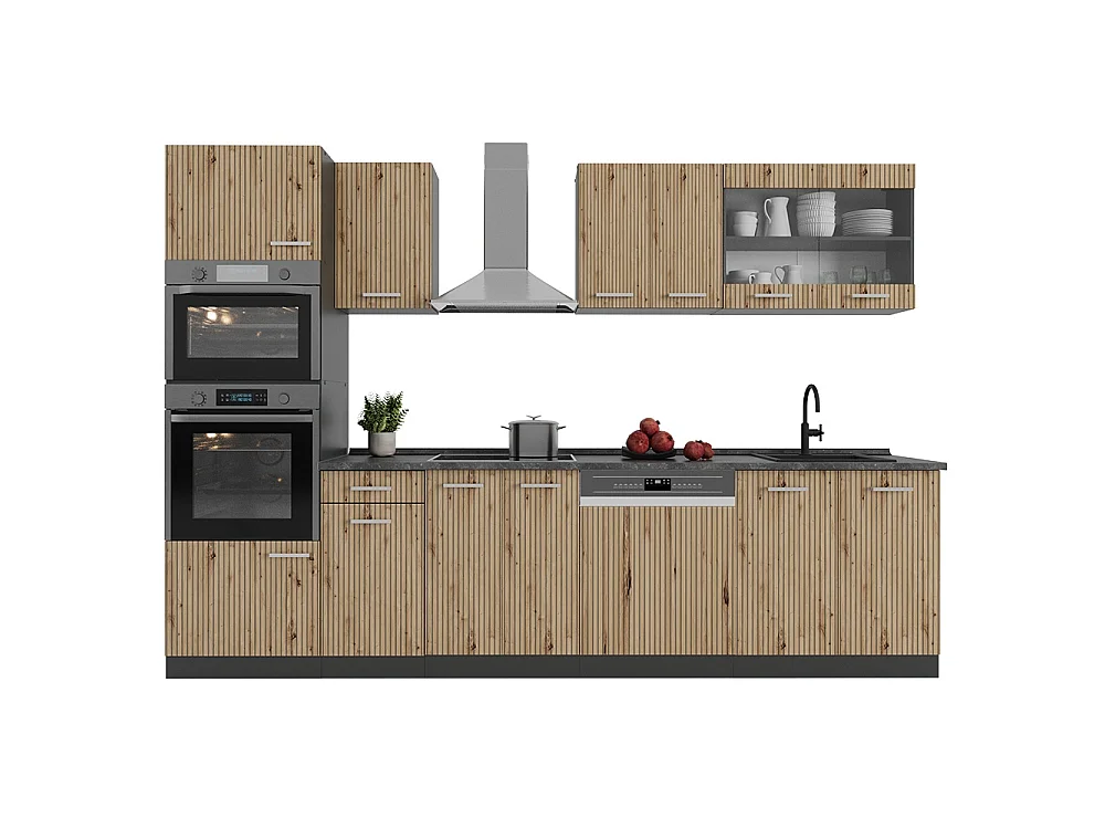 Mueble de cocina roble artesanal/antracita 300x60x81.6 r-line