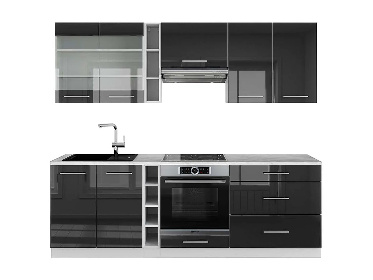 Cuisine anthracite brillant/blanc 235x60x81.6 fame-line