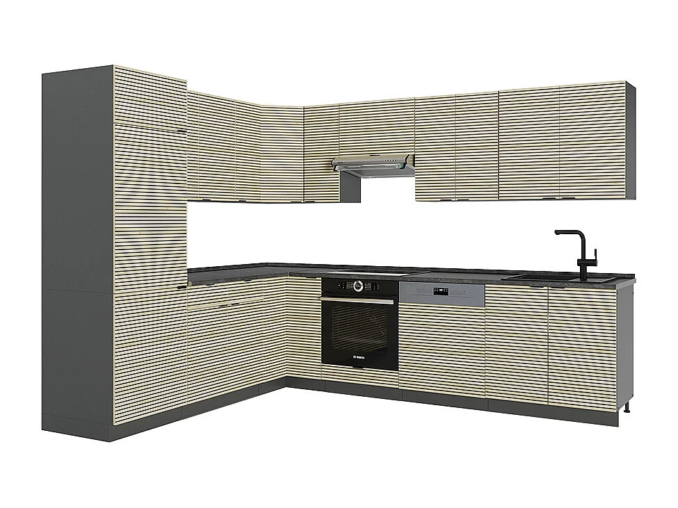 Cuisine en angle chêne lambris/anthracite 287x60x81.6 fame-line