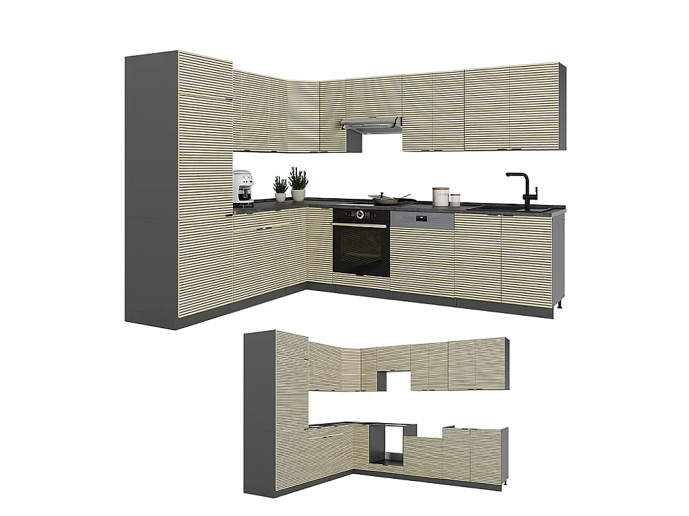 Cocina esquinera panel de roble/antracita 287x60x81.6 fame-line